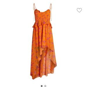 NWT For Love & Lemons Peony Asymmetric High-Low Floral Orange Maxi Dress Small